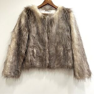 Anthropologie Elevenses Puffer Faux UnReal Fur Jacket Alaska Hawk Naven Large
